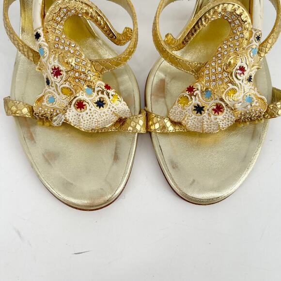 Giuseppe Zanotti Gold Crystal Embellished Elephant Metallic Heel Sandals IT 39 - Picture 7 of 13